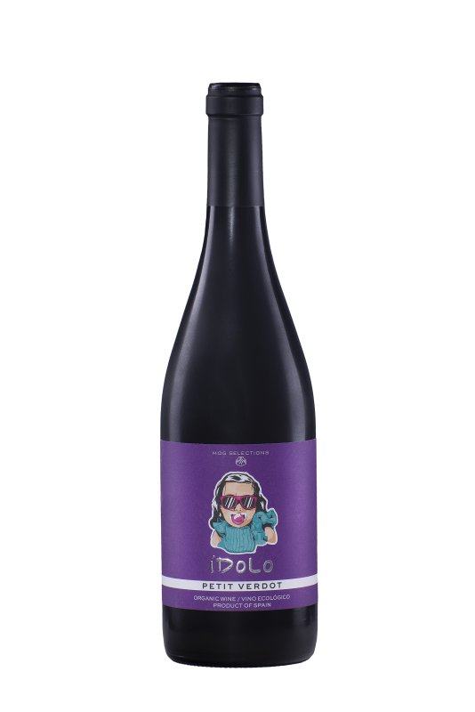 Botella de ÍDOLO Petit Verdot, vino tinto de La Mancha, España