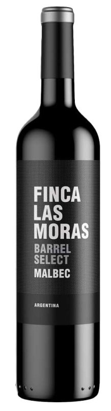 Botella de FINCA LAS MORAS Barrel Select Malbec Reserve, vino tinto de Mendoza, Argentina