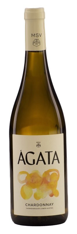 Botella de ÁGATA Chardonnay, vino blanco de Thermenregion, Austria