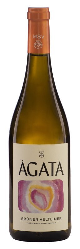 Botella de ÁGATA Grüner Veltliner, vino blanco de Thermenregion, Austria
