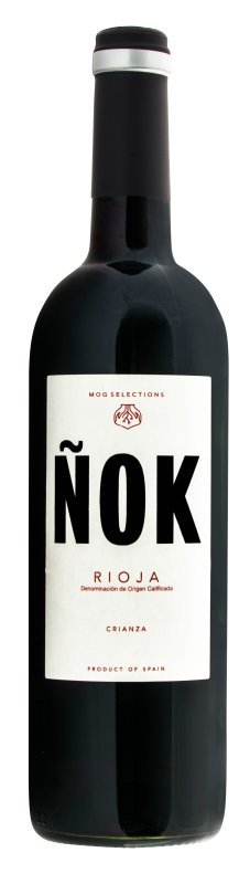 Botella de ÑOK Crianza, vino tinto de Rioja, España