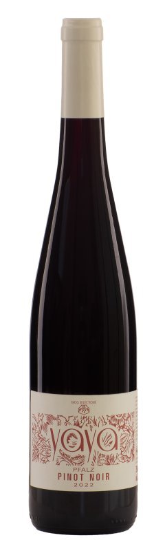 Botella de YAYA Pinot Noir, vino tinto de Pfalz, Alemania