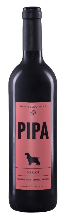 Botella de PIPA Merlot, vino tinto de La Mancha, España