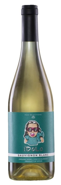 Botella de ÍDOLO Sauvignon Blanc, vino blanco de La Mancha, España