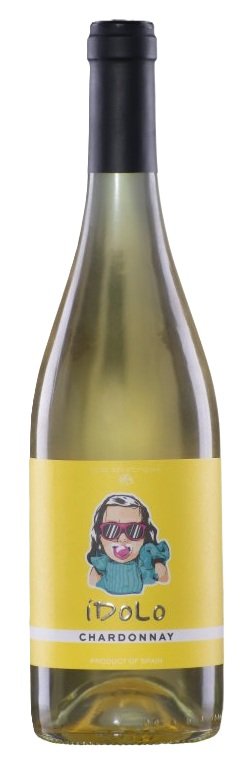 Botella de ÍDOLO Chardonnay, vino blanco de La Mancha, España