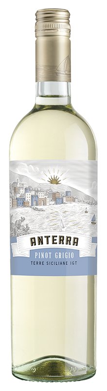 Botella de ANTERRA Pinot Grigio, vino blanco de Terre Siciliane, Italia