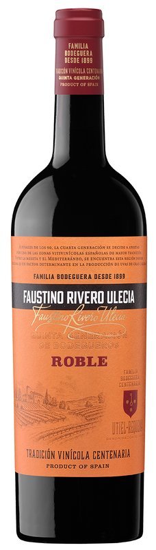 Botella de FAUSTINO RIVERO ULECÍA Roble, vino tinto de Utiel-Requena, España