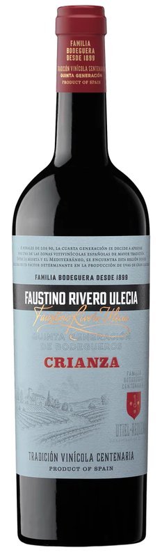 Botella de FAUSTINO RIVERO ULECÍA Crianza, vino tinto de Utiel-Requena, España