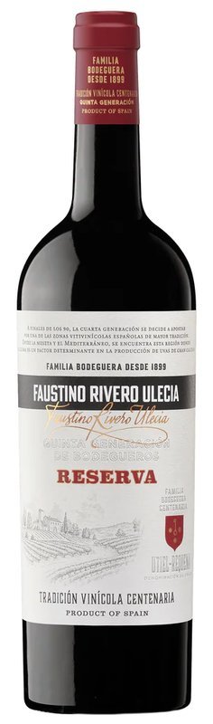 Botella de FAUSTINO RIVERO ULECÍA Reserva, vino tinto de Utiel-Requena, España