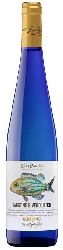 Botella de FAUSTINO RIVERO ULECÍA Albariño, vino blanco de Rías Baixas, España