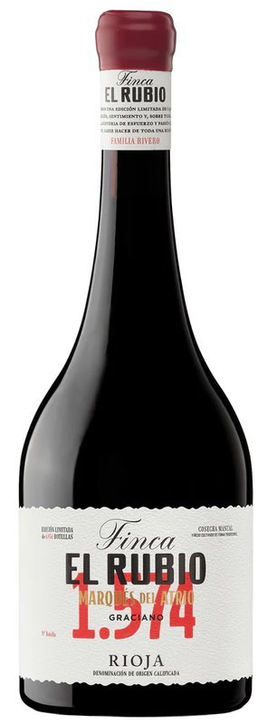 Botella de MARQUÉS DEL ATRIO Finca El Rubio, vino tinto de Rioja, España