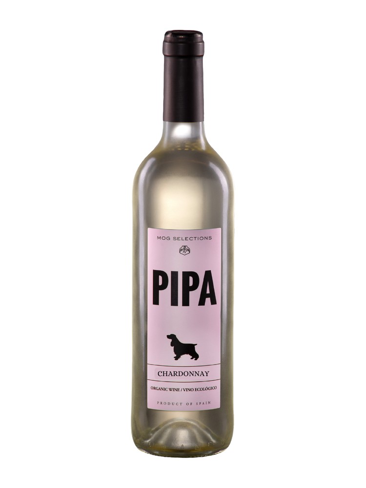 Botella de PIPA Chardonnay, vino blanco de La Mancha, España